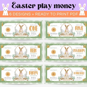 Easter Bunny Bucks Play Money: Printable Dollar Bill (Canva Template)