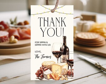 Editable Wine & Charcuterie Favor Tag, Wine And Cheese Tags, Wine Tag, Girls Night Favors, Wine Birthday Thank You Tag, Family, WAD02
