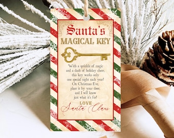 Editable Santa Claus Magic Key Tag Key Christmas Eve Tradition No Chimney Magical Tag Printable Christmas Eve Box Instant Download CH01