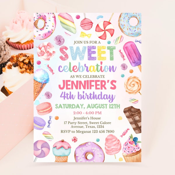 Editable Sweets Candy Invitation Template, Sweet Candy Birthday Invitation, Sweet Celebration Birthday Invitation, Candy Party Invitation