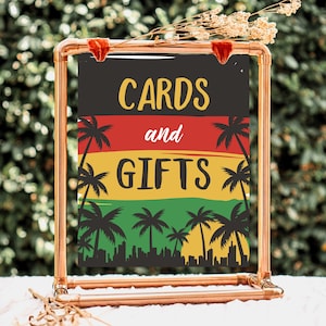 Cards And Gifts Sign Reggae Birthday, Reggae 1st Birthday Sign, Jamaican Theme Birthday Sign, Reggae Theme Sign Template, Reggae Sign