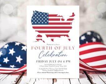 Invito modificabile per il 4 luglio, invito per il Giorno dell'Indipendenza, invito per barbecue americano, invito per barbecue del 4 luglio, invito moderno per il 4 luglio