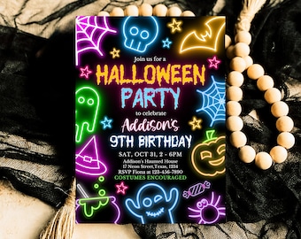 Editable Neon Halloween Party Invitation, Spooky Halloween Neon Invite, Printable Neon Halloween Party Invite, Neon Halloween Invite, NHBP01