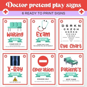 Printable Pretend Doctor Signs For Kids, Play Doctors, Pretend Play Nurse, Hospital Pretend Play, Doctor Dramatic Play, Medical Play Signs