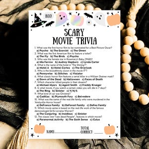 Halloween Scary Movie Trivia Game Template, Halloween Trivia, Halloween Party Game, Halloween Fun Games, Halloween Family Party Game