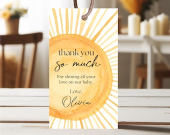 Editable Sunshine Baby Shower Favor Tag, A Little Ray Of Sunshine Baby Shower Thank You Tag, Gender Neutral Sunshine Baby Shower, BSBS01