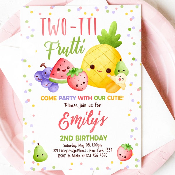 Editable Twotti Frutti Birthday Invitation, Kids Fruity Birthday Party, Printable Tropical Summer Birthday Invite