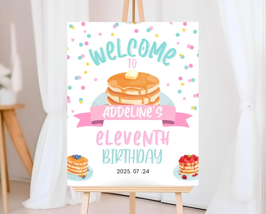 Pyjamas Signs Editable Pancake and Pajamas Birthday Welcome Sign, Pyjamas Birthday ...