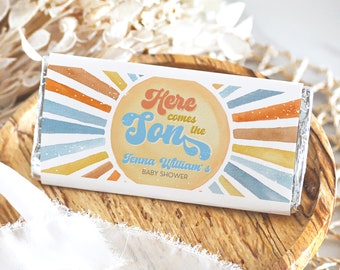 Editable Sunshine Baby Shower Chocolate Wrapper, Here Comes the Son Baby Shower Candy Wrapper, Boy Boho Shower Decorations HCTS01