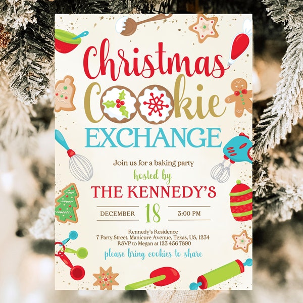 Editable Christmas Cookie Exchange Invitation Template, Cookie Bake Invite For Any Age, Christmas Birthday, Cookie Christmas Birthday Invite
