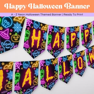 Neon Happy Halloween Banner, Printable Neon Halloween Banner, Happy Halloween Banner, Neon Halloween Party Decorations