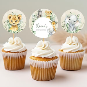 Editable A Little Wild One Safari Baby Shower Cupcake Toppers, Boy Safari Jungle Baby Shower Sign, Safari Baby Shower Cake Topper, SGBS01