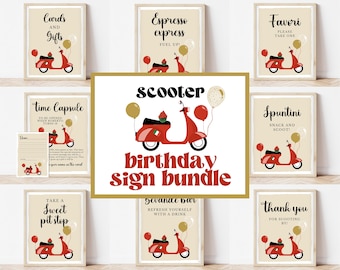 Editable Scooter Uno Birthday Sign Bundle, Italian Themed Birthday Party, Printable Italian First Birthday, Fully Editable Scooter Sign Set