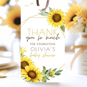 Bedankkaartje zonnebloem babyshower: bewerkbare bedanktag (digitale download)