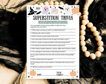 Halloween Superstition Trivia Game Template, Halloween Trivia, Halloween Party Game, Halloween Fun Games, Halloween Family Party Game
