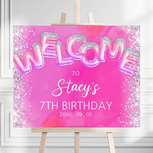 Editable Pink Birthday Welcome Sign Template, Glitter Birthday Welcome Banner, Birthday Banner, Pink Glitter Birthday Welcome Banner