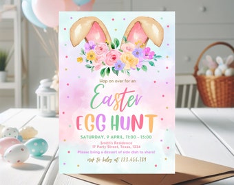 Editable Easter Egg Hunt Invitation, Bunny Invitation, Easter Invitation, Easter Egg Dinner Invitation, Easter Egg Editable Template
