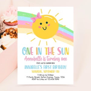 Editable One In The Sun Birthday Invitation, Sunshine Birthday, Girl First Birthday Invitation, Instant Download, Printable, SSBP01