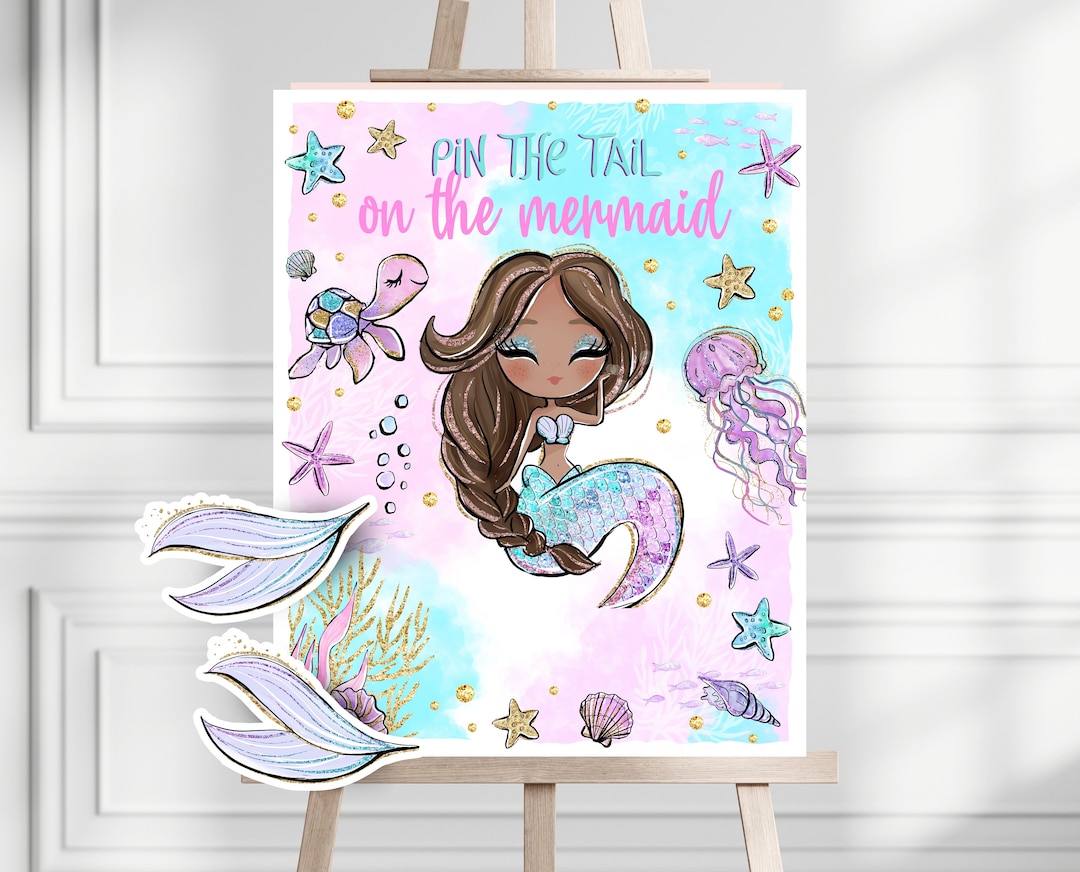 Pin the Tail on the Mermaid Game Sign, Mermaid Pin the Tail Game ...