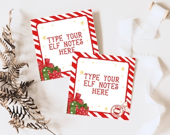 Editable Elf Note Cards Template, Elf Christmas Activities, Christmas Elf Ideas, Elf Games, Elf Activities, Christmas Elf Mini Notes, CEC02