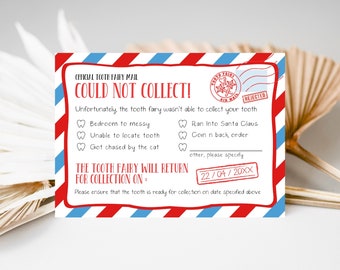 Editable Tooth Fairy Letter, Kids Tooth Fairy Note, Could Not Collect Printable Tooth Fairy letter