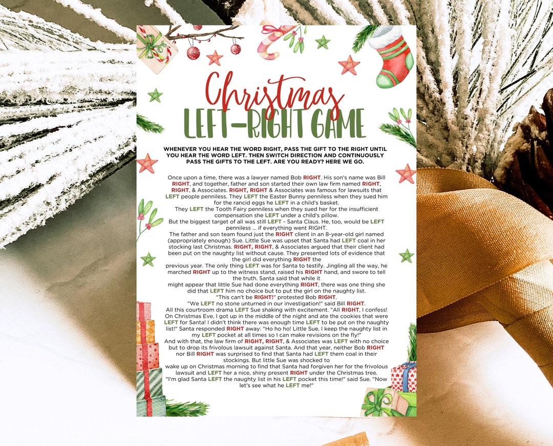 Printable Right And Left Christmas Games