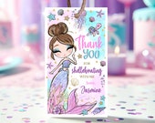 Editable Mermaid Birthday Favor Tag, Mermaid Birthday Thank You Tags, Glitter Mermaid Birthday Table Decor, Under The Sea Party Decor