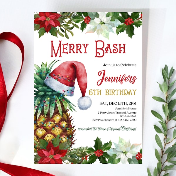 Editable Tropical Christmas Luau Invitation Template, Christmas Party Invitation, Summer Christmas Invitation, Hawaiian Christmas Luau Party