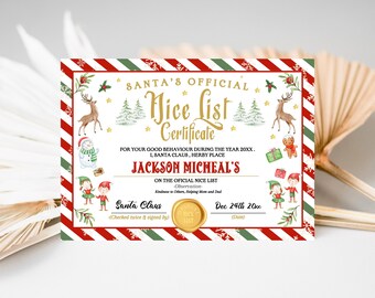 EDITABLE Santa Claus Official Nice List Certificate North Pole - Etsy