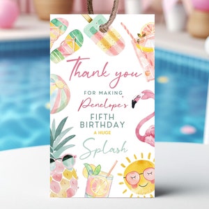 Bearbeitbarer Pool Party Favor Tag, Mädchen Pool Geburtstagsfeier, Pastell Pool Danke Vard, Sommer Geburtstag Tag, Schwimmparty, Printable, BPEP01