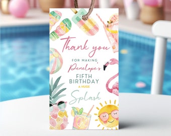 Editable Pool Party Favor Tag, Girl Pool Birthday Party, Pastel Pool Thank You Vard, Summer Birthday Tag, Swimming Party, Printable, BPBP01