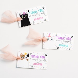 Cat Birthday Favor Tag Editable, Cat Birthday Decor, Favor Tag, Cat Party Thank you Tag, Kitten Birthday Decor, Kitten Birthday Tags, KGBP01