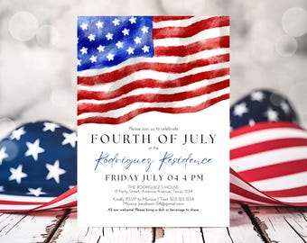 Invito modificabile per il 4 luglio, invito per il Giorno dell'Indipendenza, invito per barbecue americano, invito per barbecue del 4 luglio, invito moderno per il 4 luglio