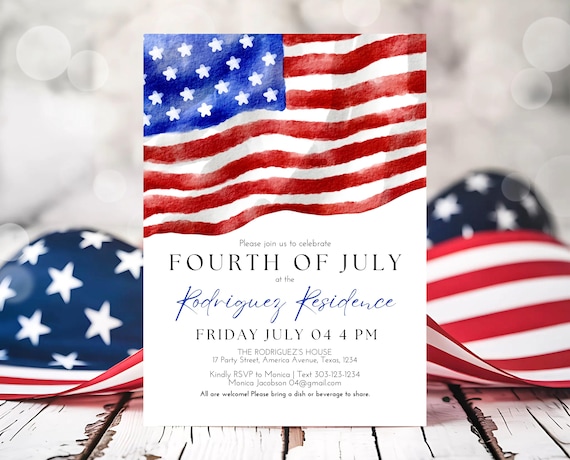 Editable 4th Of July Invitation, Independence Day Invitation, American Barbeque Invitation, July 4th BBQ Invite, Modern July Fourth Invite