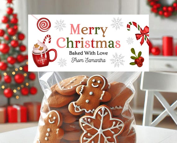 Editable Santa Cookie Bag Topper Template, Christmas Treat Bag Labels, Printable Christmas Cookie Bag Topper, Christmas Cookie Tags