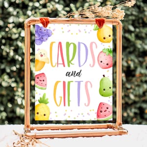 Cards And Gifts Sign Fruit Birthday, Kids Fruity Birthday Party, Twotti Frutti Birthday, Tropical Summer Birthday Signs, Printable, CFBP01