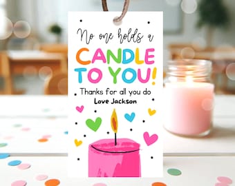 Etiqueta de regalo editable con forma de vela para el profesor (descarga instantánea)