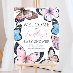 Editable Butterfly Baby Shower Welcome Sign, Pink Butterfly Sign, Butterfly Baby Shower Welcome Banner, Butterflies Baby Shower Sign, GBS18