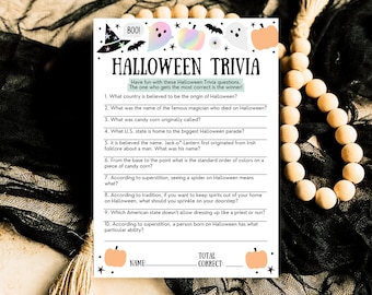 Mall för Halloween-triviaspel, Halloween-trivia, Halloween-festspel, Halloween-roliga spel, Halloween-familjefestspel