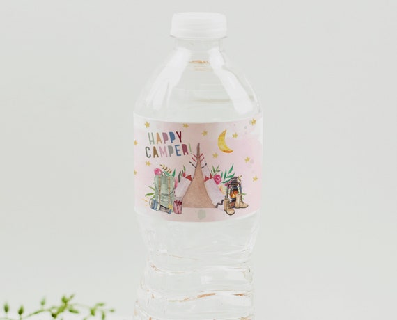 Editable Girl Camp Party Water Bottle Label Camp Out Birthday | Etsy