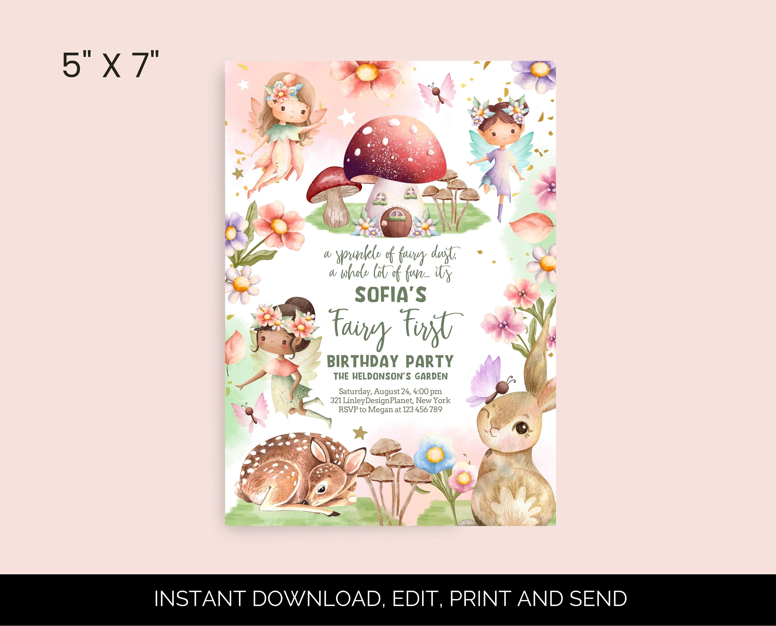 Editable Fairy First Birthday Invitation Fairy Garden - Etsy