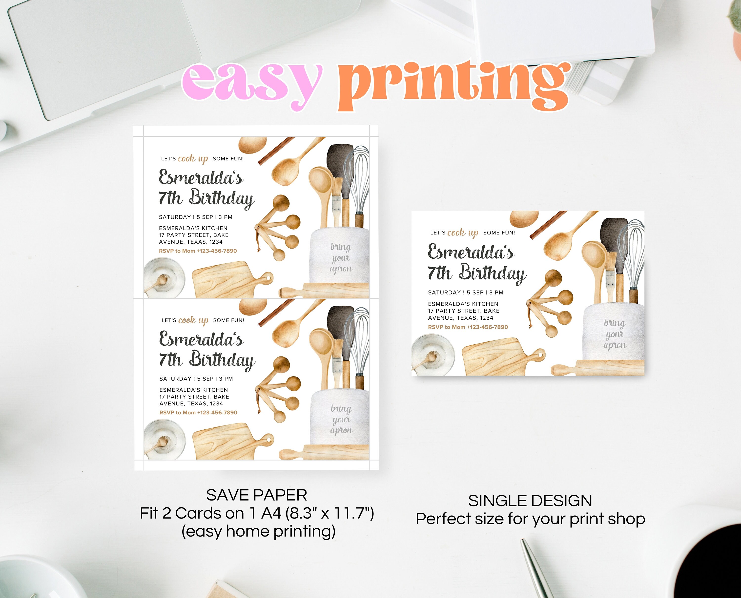 Editable Cooking Party Birthday Invitation, Baking Cooking Party, Chef ...