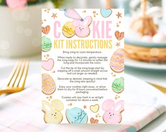Carte d'instructions modifiable pour le kit de biscuits de Pâques, décorez votre propre biscuit de lapin de Pâques, kit de décoration de biscuits DIY, imprimable, téléchargement immédiat