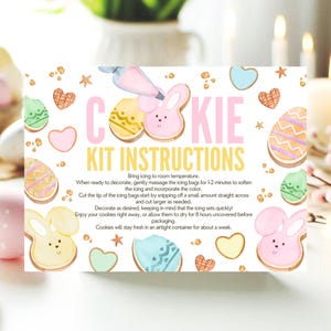 Bewerkbare instructiekaart voor paaskoekjeskit, versier je eigen paashaaskoekje, decoratieset voor koekjes DIY, afdrukbaar, direct downloaden