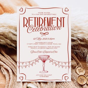 Editable Retirement Party Invitation, Retirement Invitation, Cocktail Retirement Invite, Doodle Retirement Party Invite, Instant Download