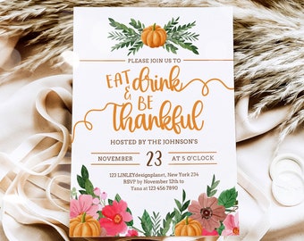 Editable Thanksgiving Dinner Invitation, Thanksgiving Dinner Party, Printable Thanksgiving Party Invite