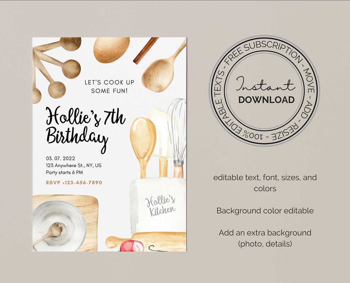 Editable Cooking Party Birthday Invitation Baking Cooking - Etsy