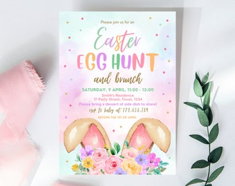 Editable Easter Egg Hunt Invitation, Bunny Invitation, Easter Invitation, Easter Egg Dinner Invitation, Easter Egg Editable Template