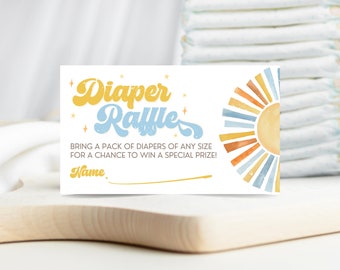 Sunshine Baby Shower Diaper Raffle Ticket, Here Come The Son Baby Shower, Retro Groovy Boy, Sunshine Baby Shower Games HCTS01