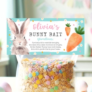 Carte modifiable d'appâts lapin, nourriture pour lapin à imprimer, activités de Pâques pour les enfants, carte de paillettes magiques de Pâques, étiquette de sac d'appâts lapin de Pâques